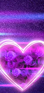 Purple neon heart with roses wallpaper.