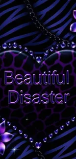 Purple and black heart pattern wallpaper with floral elements.