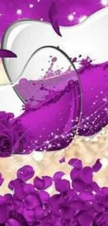 Purple hearts and petals wallpaper with a romantic floral theme.