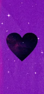 Purple phone wallpaper with a black heart design.