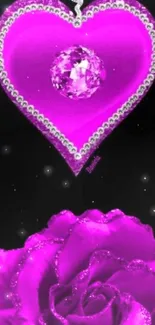 Purple heart and rose with jewel design wallpaper.