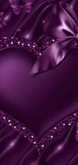 Purple heart with satin ribbon and floral accents.