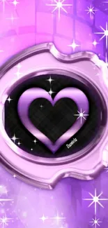 Purple heart with sparkling background wallpaper for mobile screen.