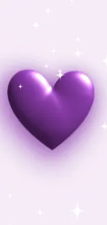 Purple heart with sparkling stars in a dreamy wallpaper design.