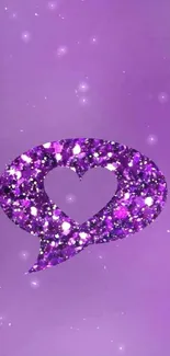 Purple gradient wallpaper with a sparkling heart-shaped speech bubble.