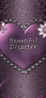Purple heart with floral accents mobile wallpaper