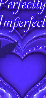 Purple heart with butterfly design, 'Perfectly Imperfect'.