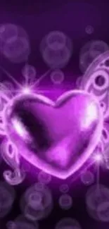 Vibrant purple heart with butterfly wings glowing brightly.