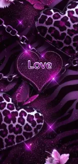 Purple hearts and butterflies mobile wallpaper with a love theme.