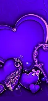 Purple ornate heart designs mobile wallpaper.