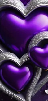 Vibrant purple hearts with silver glitter accents.