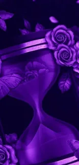 Purple hourglass with flowers and butterflies adorns this artistic mobile wallpaper.