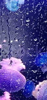 Purple jellyfish with rain effects mobile wallpaper.