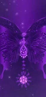 Purple jeweled butterfly design wallpaper.