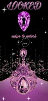 Purple jewel lock screen with elegant design and intricate patterns on a black background.