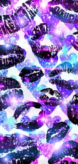 Purple glitter lips and hearts wallpaper design.