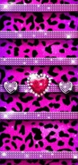 Purple leopard print with glitter heart wallpaper.