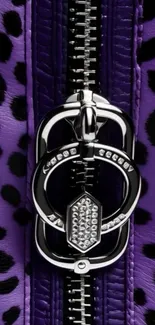 Closeup of purple leopard print with a metallic zipper.