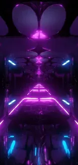 Futuristic neon tunnel with pink and blue lights.