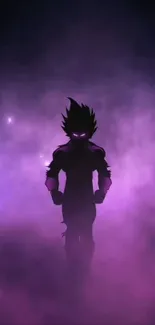 Anime silhouette with purple lightning on a dark background.