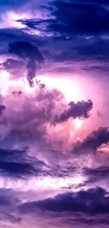 A captivating mobile wallpaper featuring purple clouds and striking lightning.