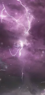 Purple lightning illuminates stormy clouds in a striking mobile wallpaper.