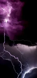 Purple lightning bolts in a dark sky wallpaper.