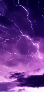 Purple lightning storm illuminating the sky.