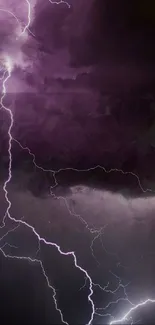 Purple lightning streaks across a turbulent sky in this dramatic mobile wallpaper.