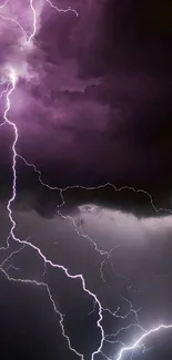 Purple lightning storm with dark clouds, capturing nature's power.