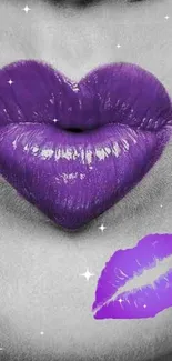 Purple lips with grayscale background for a stylish mobile wallpaper.