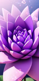 3D purple lotus flower on a mobile wallpaper background.