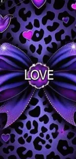 Purple wallpaper with a love-themed bow and heart patterns.