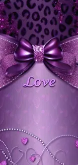 Purple wallpaper with a love bow and leopard pattern decoration.