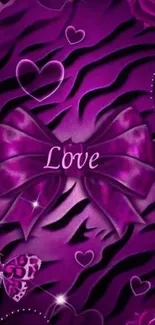 Purple wallpaper with love bow and butterfly.