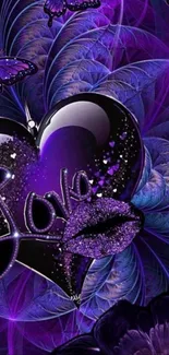 Purple heart with butterflies mobile wallpaper