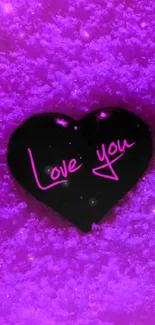 Purple heart with 'Love you' text on a vibrant backdrop.