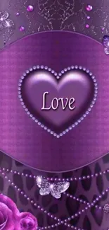Purple heart wallpaper with love and butterflies.