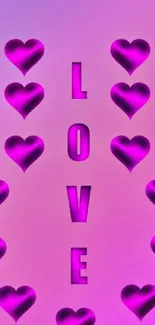 Purple hearts with 'LOVE' text on gradient background.