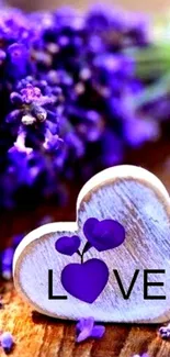 Purple love heart and lavender mobile wallpaper.