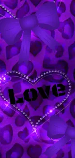 Purple heart-themed wallpaper with bows and jewels.