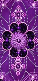 Intricate purple mandala with cosmic star patterns for mobile wallpaper.