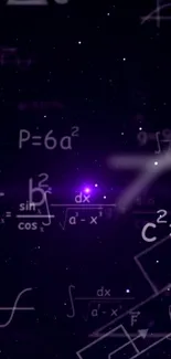 Purple math equations on a starry background wallpaper.