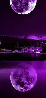 Purple moonlit lake with reflection wallpaper.