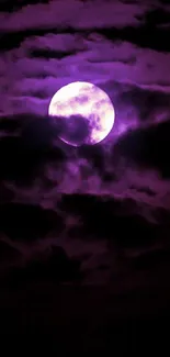 Purple moonlit sky with dramatic clouds.