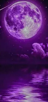 Purple moonlit night with water reflections.