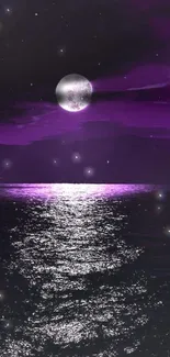 Purple ocean with moonlit night sky