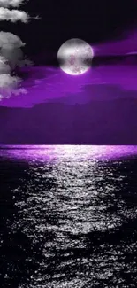 Purple moonlit ocean with night sky and glowing reflection.