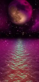 Purple moonlit ocean with starry sky wallpaper.