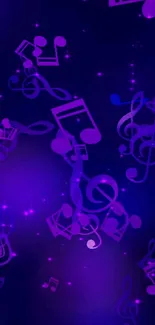 Purple wallpaper with musical notes and starry background for mobile.